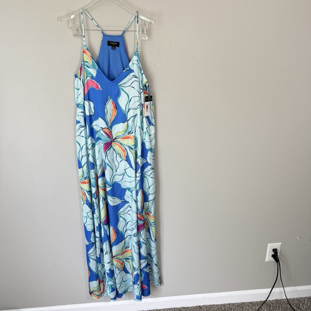 Tahari ASL Womens Floral Satin Maxi Dress Size S Sleeveless Wedding Resort NEW - Picture 2 of 6